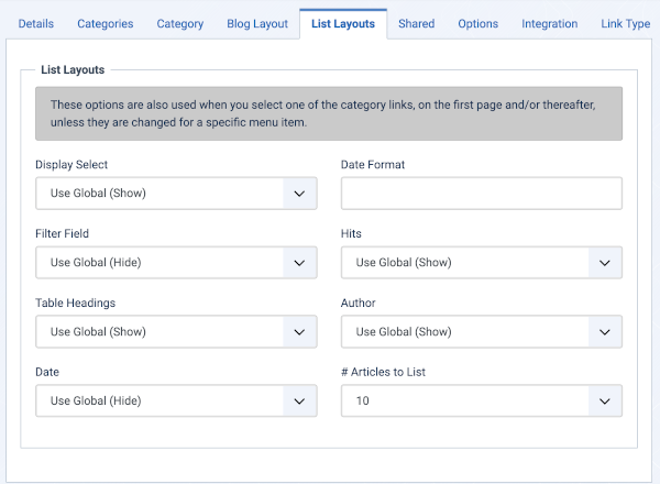 List Layout Options