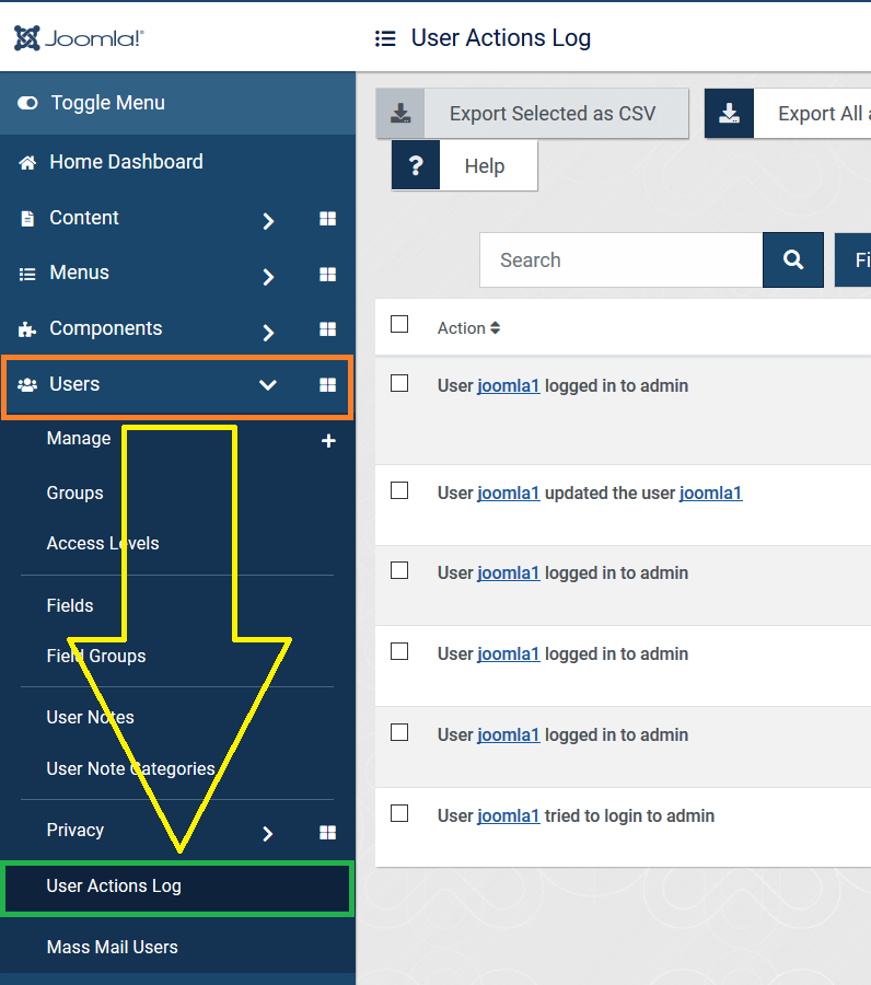 Accessing User Action Logs in Joomla! 4 Control Panel
