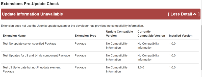 Update Information Unaviable