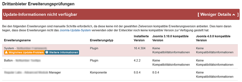 Update-Informationen nicht verfügbar